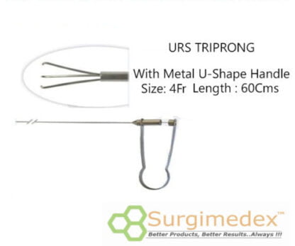 URS Triprong Forceps 4Fr., Length: 60Cms with metal U shape handle REUSABLE