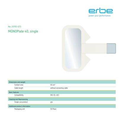 ERBE MONOPLATE 40 REF:20193-073, Patient Return electrode, Patient Plate FOR Infant/Neonates (<5Kgs), WITHOUT CABLE*, BOX OF 50 - Image 2